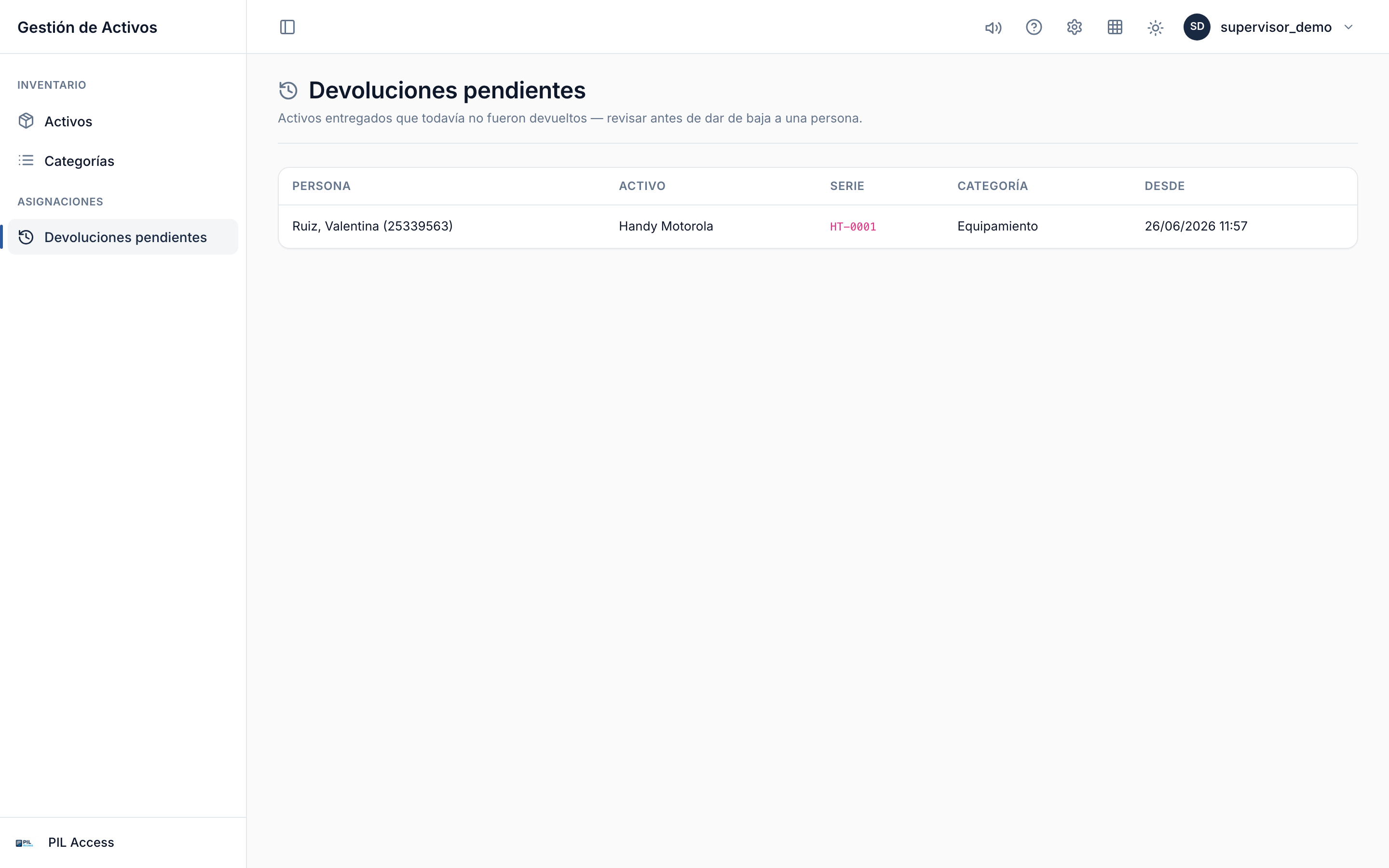 Devoluciones pendientes por persona, el control previo a la baja de un empleado.