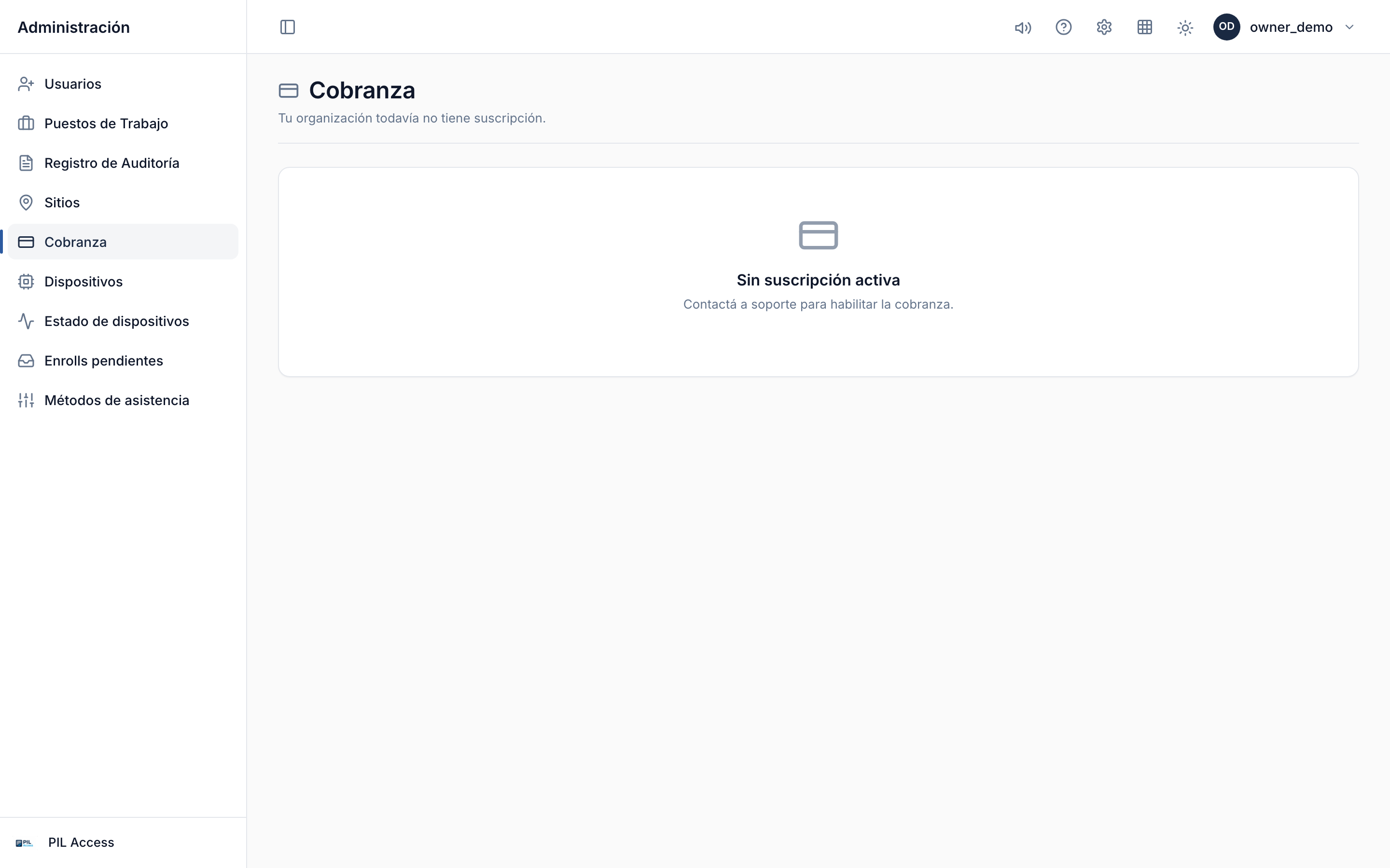 Panel de cobranza del Titular — plan vigente, próximo vencimiento y factura pendiente.