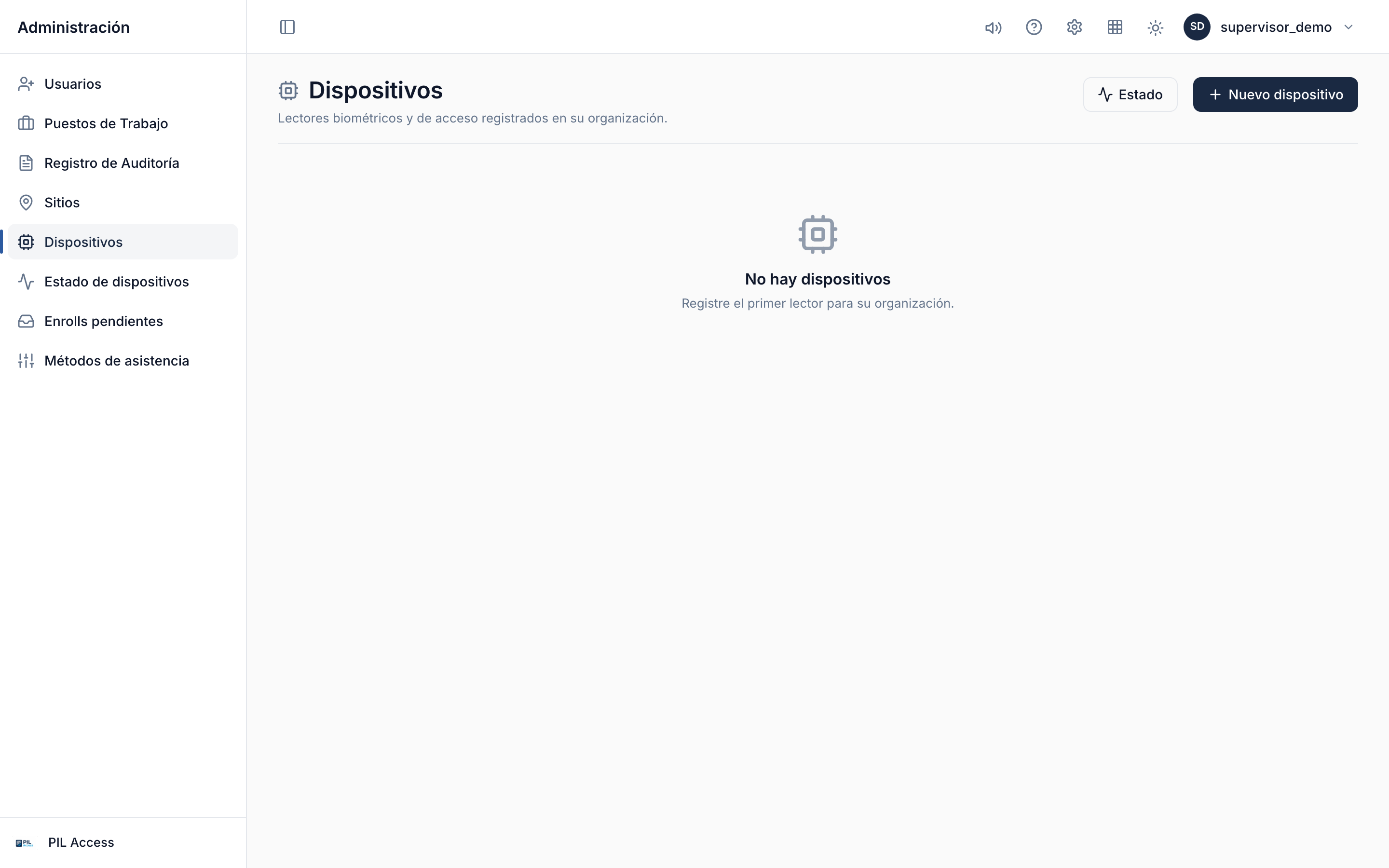 Listado de dispositivos con marca, modelo y estado de vinculación.