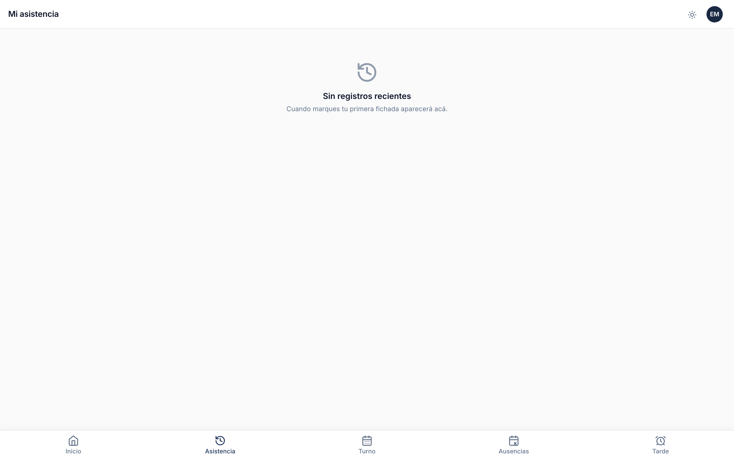 Mi asistencia — el listado de fichadas recientes del propio empleado.